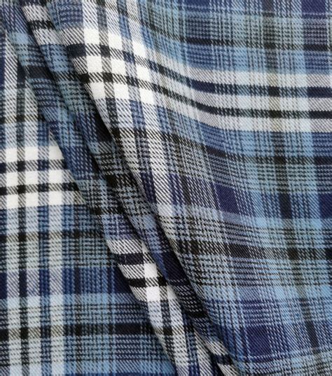 Navy Box Brushed Plaid Polyester Flannel Fabric Joann