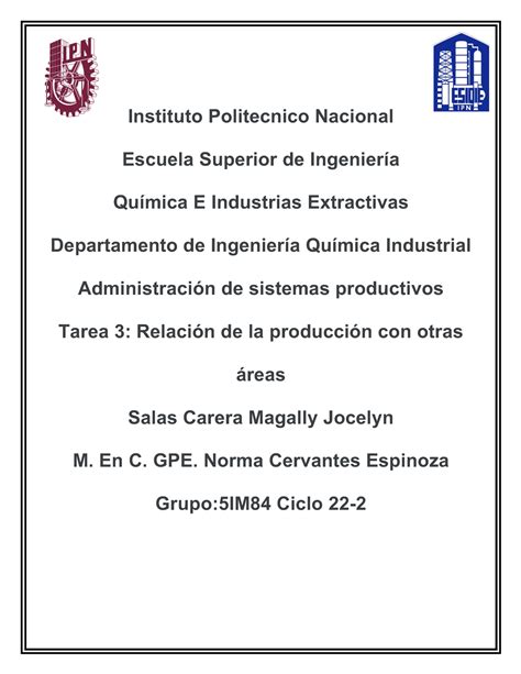 Relaci N De La Producci N Con Otras Reas Instituto Politecnico