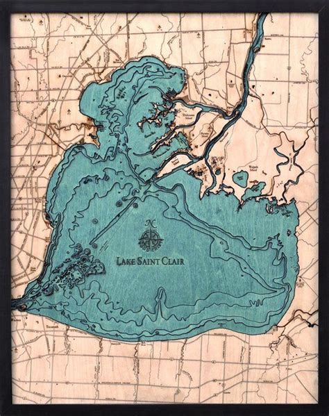 Lake St Clair Wood Carved Topographic Depth Chart Map Etsy Clair