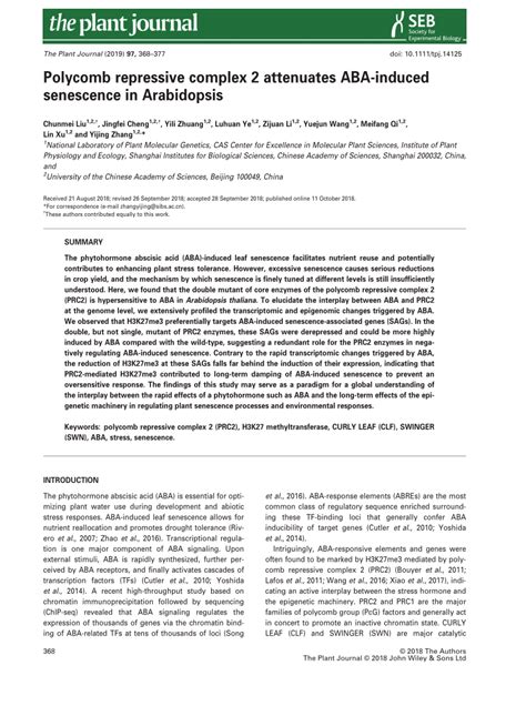 PDF Polycomb Repressive Complex 2 Attenuates ABAinduced Senescence