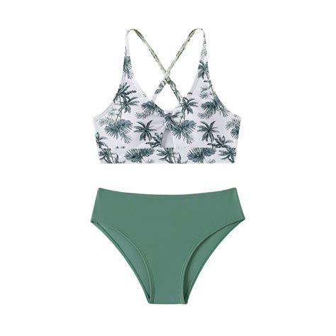 Woyy Big Girls Bikini Swimsuit Piece Bikini Sets Tropical Print Beach