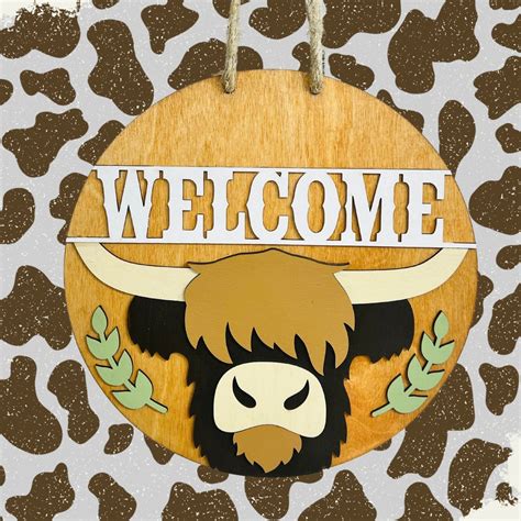 Highland Cow Welcome Sign Cow Welcome Sign Door Hanger Front Door