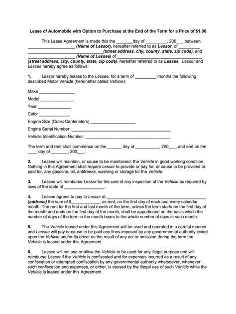 Lease Agreement Automobile Fill Online Printable Fillable Blank Pdffiller