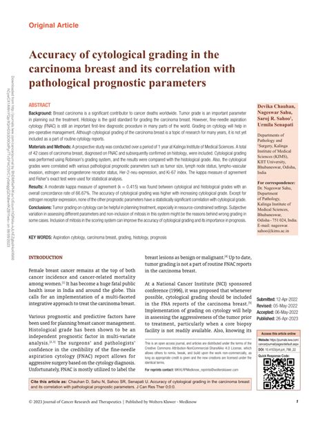 Pdf Accuracy Of Cytological Grading In The Carcinoma Breast And Its