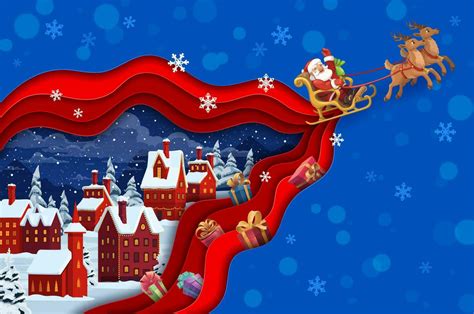 Christmas Paper Cut Banner With Santa Sleigh Vector Art At