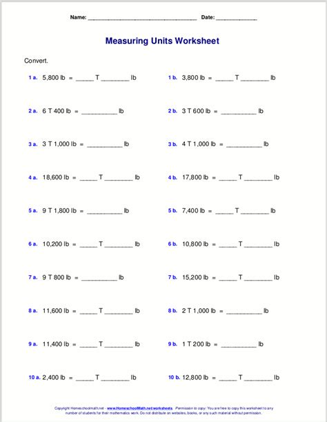 Measurement Worksheets Grade 5