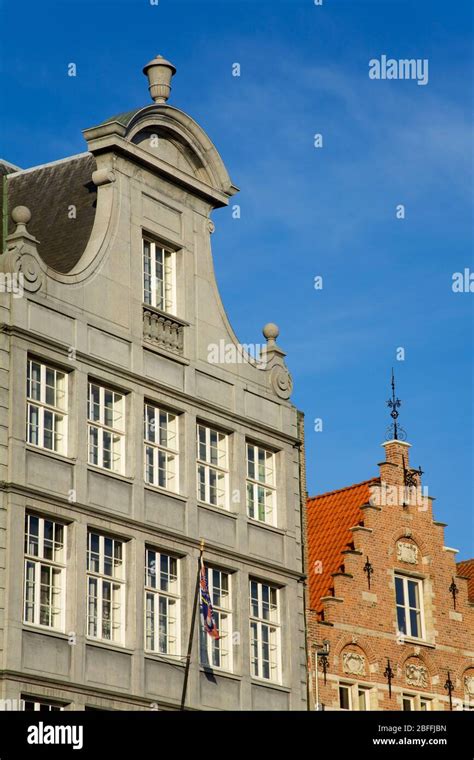 Gothic buildings in the Main Marketplace,Bruges,West Flanders,Belgium ...