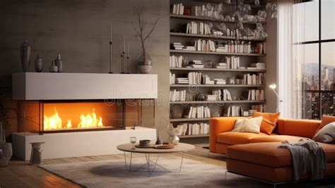 Gas Fireplace in a Modern Cozy Living Room Stock Illustration ...