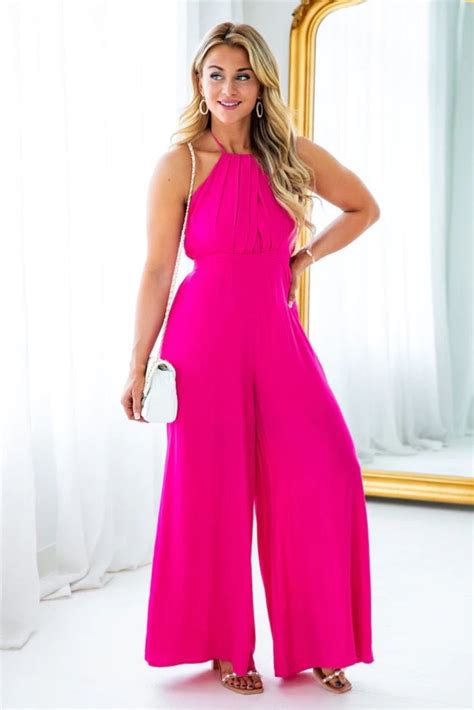 Cater To You Pink Halter Jumpsuit Curated On LTK Hot Pink Jumpsuits Bright Pink Dresses Pink