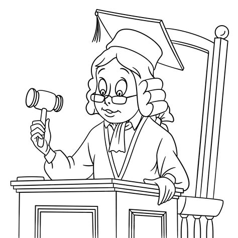 Premium Vector | Cute judge pronouncing verdict. cartoon coloring book