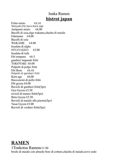 Menu 2024 Inaka Ramen In Genua Thefork