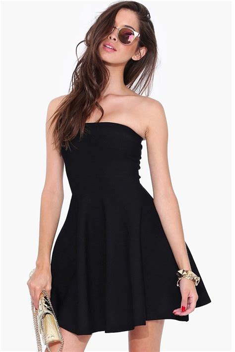 Withchic Black Strapless Pleated Short Skater Dress In 2021 Ladies Mini Dresses Black