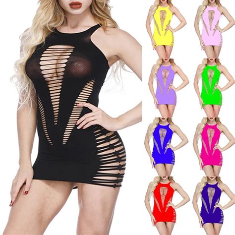 Robe De Lingerie Sexy Bas De Corps En Maille Babydoll Body Transparent Eur Picclick It
