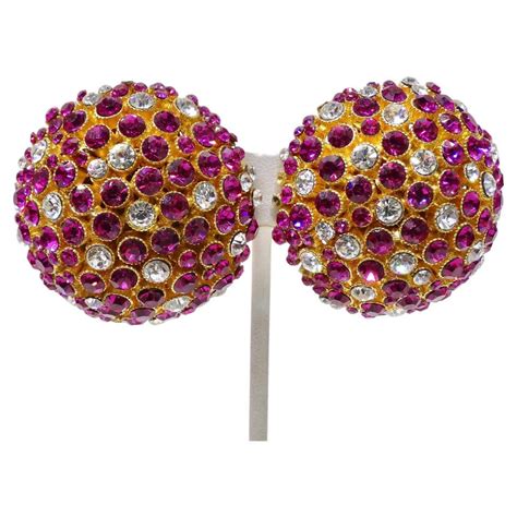 Chic Bombe Diamond Clip On 18 Karat Gold Dome Earrings For Sale At 1stdibs