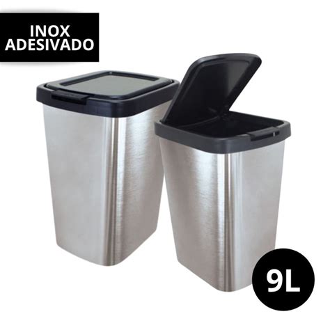 Lixeira Cesto Tipo Inox Tampa Click 9 Litros Label Retangular