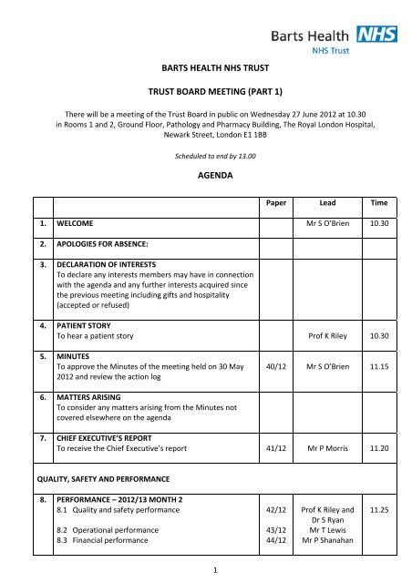 Trust Board Papers Barts Health Nhs Trust