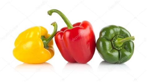 Studio Shot Of Redyellowgreen Bell Peppers Isolated On White Stock