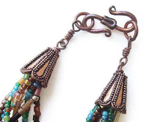 Beaded Pendant Necklace Multi Strand Beaded Jewelry Hammered Etsy