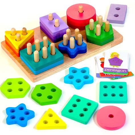 Woodmam Montessori Wooden Sorting Stacking Toys Shape Sorter Puzzles