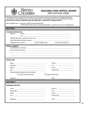 Fillable Online BUILDING CODE APPEAL BOARD APPLICATION FORM Fax Email