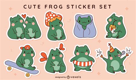 Cute Frogs Stickers Set Vector Download