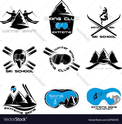 Set Ski Logo Design Template Elements Royalty Free Vector