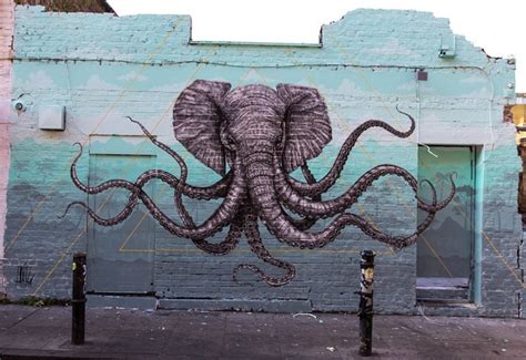 Mural Of A Hybrid Elephant Octopus Creature In London