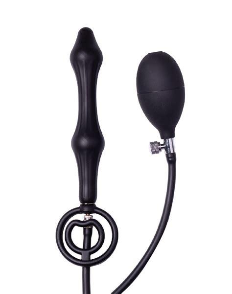 Rimba Latex Play Inflatable Anal Plug With Double Balloon And Pump Black