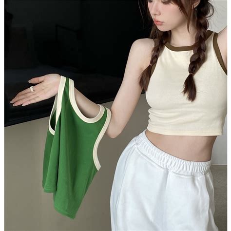 Áo Croptop Ba Lỗ Phối Viền Nữ Basic Phong Cách Hàn Quốc Hot Trent BigBuy360 bigbuy360 vn