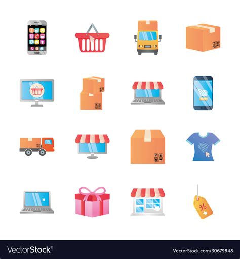 Cargo Trucks And Shopping Online Icon Set Vector Image