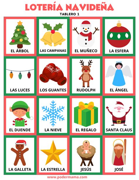 Lotería de Navidad para niños Imprimible gratis Poder Mamá