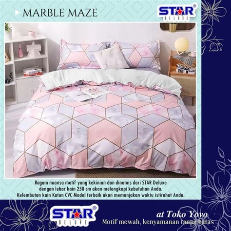 Jual Seprai Katun Halus Star Marble Maze Kotak Pink Peach Lilac Seprei