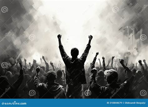 Large Crowd at a Protest Rally with Raised Fists in Urban Street during ...