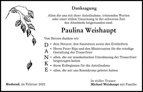 Traueranzeigen Von Paulina Weishaupt Allg Uer Zeitung