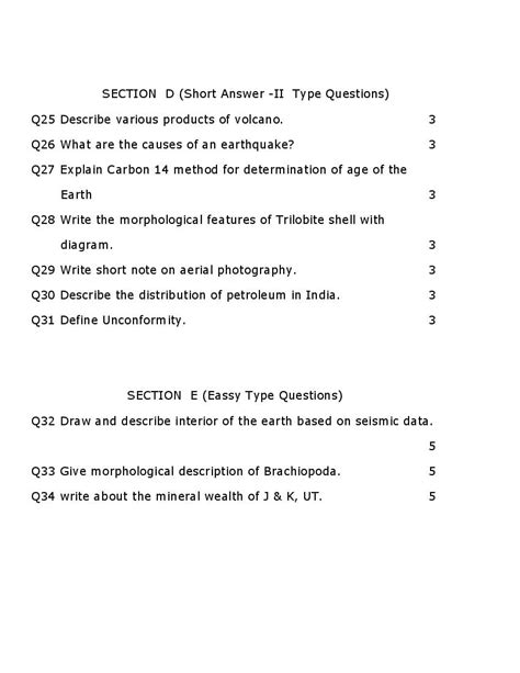 Jkbose Class Th Model Question Paper For Geology Jk Board