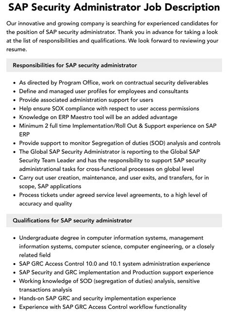 Sap Security Administrator Job Description Velvet Jobs