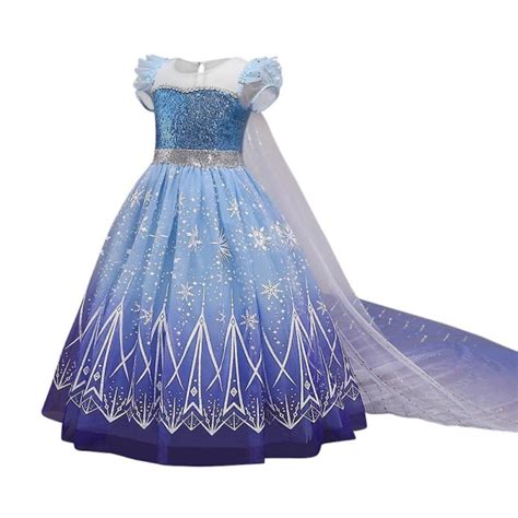 Frozen Queen Elsa Cosplay Barn Tjej Paljetter Princess Cape Klänning Balklänning Födelsedagsfest