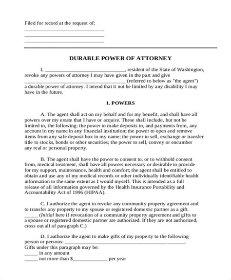 General Durable Power Of Attorney Form Power Of Attorney Forms