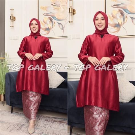 Jual COD Tunik Polos Set Rok Songket Tunik Mewah Satin Bridal