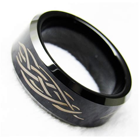 Bague Homme Anneau Noir Tungstene Motif Celtique Personnalisable