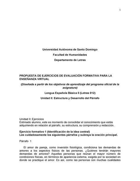 Letra Unidad Estructura Y Desarrollo Del P Rrafo Universidad