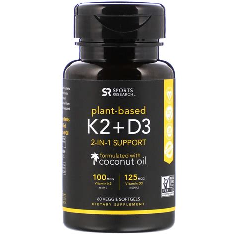 Sports Research Vitamin K2 D3 100 Mcg 5000 IU 60 Veggie Softgels