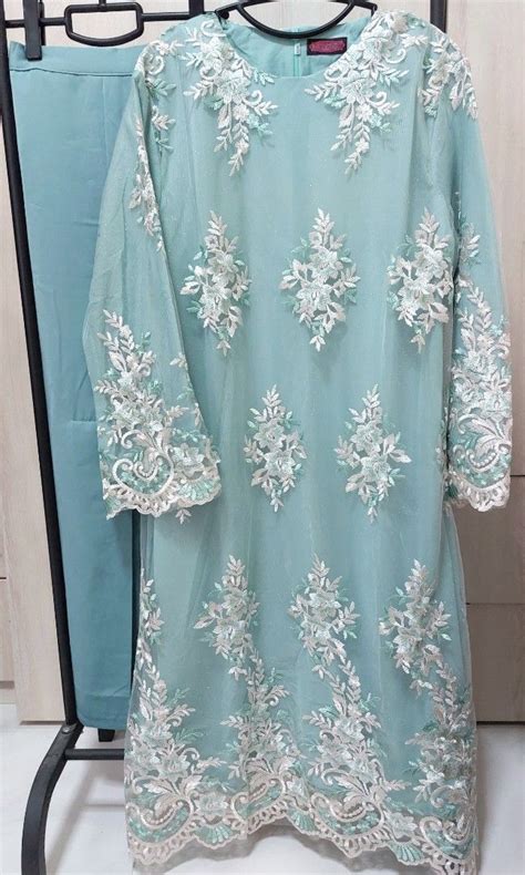 Dusty Mint Lace Baju Kurung Raya Women S Fashion Muslimah