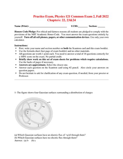 Practice Exam Phys 121 Common Exam 2 Fall 2022 Practice Exam