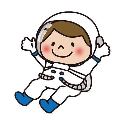 宇宙服を着てふわふわ浮いている子供の無料 フリー イラスト かわいい手描きの無料素材てがきっず保育園小学校介護施設にぴったりの