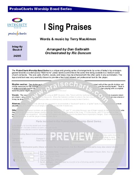 I Sing Praises Orchestration Terry Macalmon Praisecharts