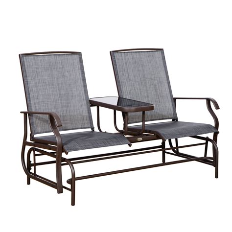 Outsunny 2 Person Mesh Fabric Patio Double Glider Chair With Center