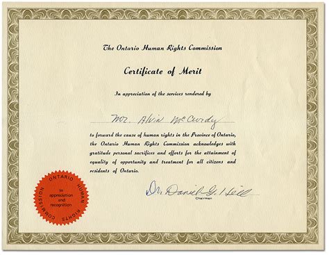 Ontario Human Rights Commission Certificate Of Merit For Mr Alvin