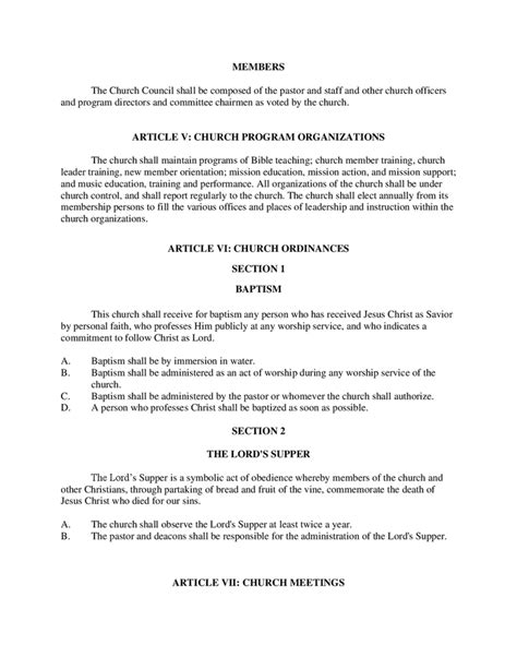 Constitution And Bylaws Of Sample Baptist Church In Word And Pdf