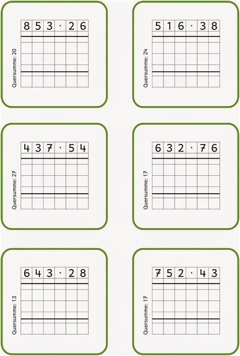 Schriftliche Multiplikation Arbeitsblätter 6 Klasse